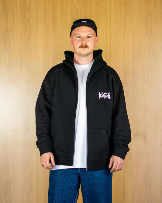 Klatch Text Zipped Black Hoodie