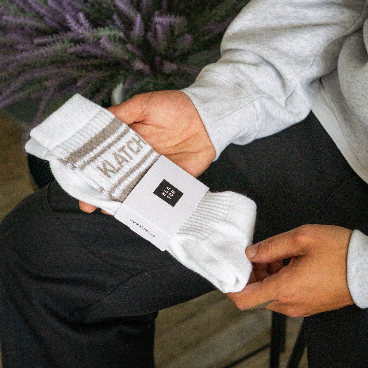 Crew Socks - White & Mushroom