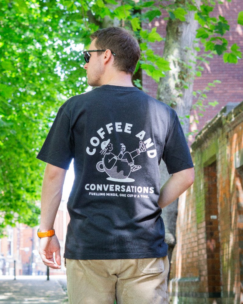 Coffee & Conversations T-Shirt – Faded Black
