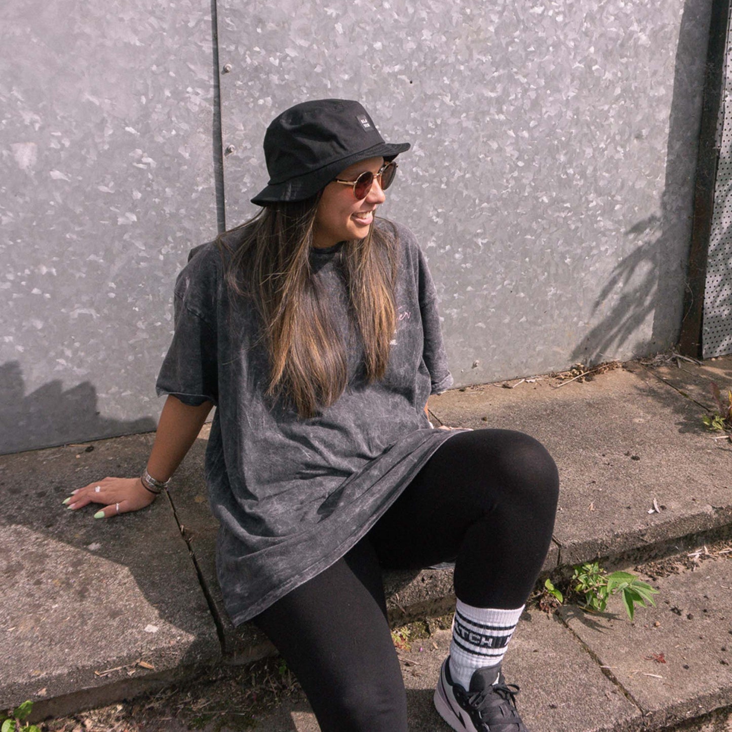 black boonie style festival bucket hat