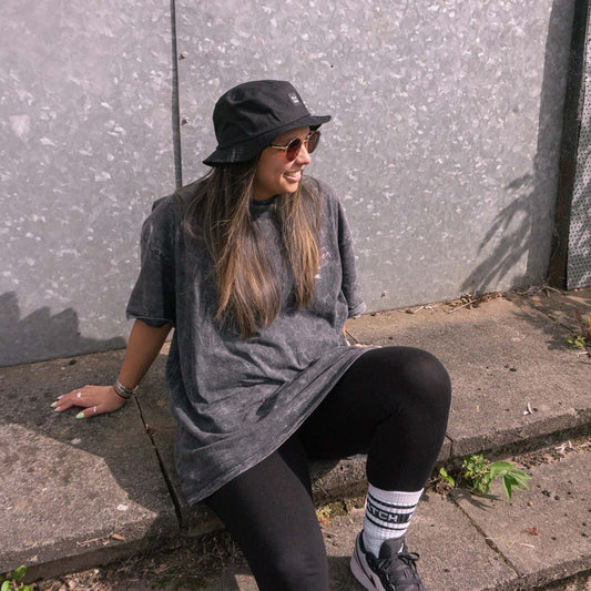 black boonie style festival bucket hat