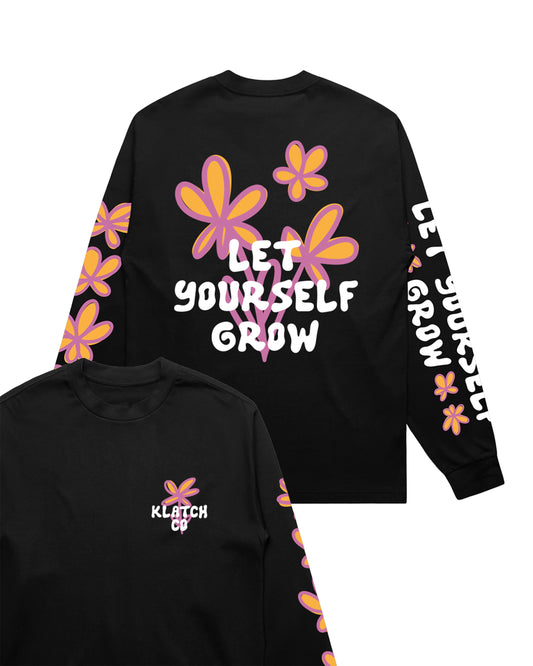 Let Yourself Grow Long Sleeve Relaxed Fit T-Shirt - Black