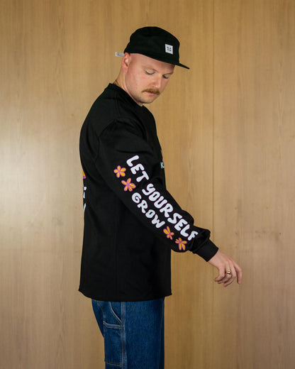Let Yourself Grow Long Sleeve Relaxed Fit T-Shirt - Black