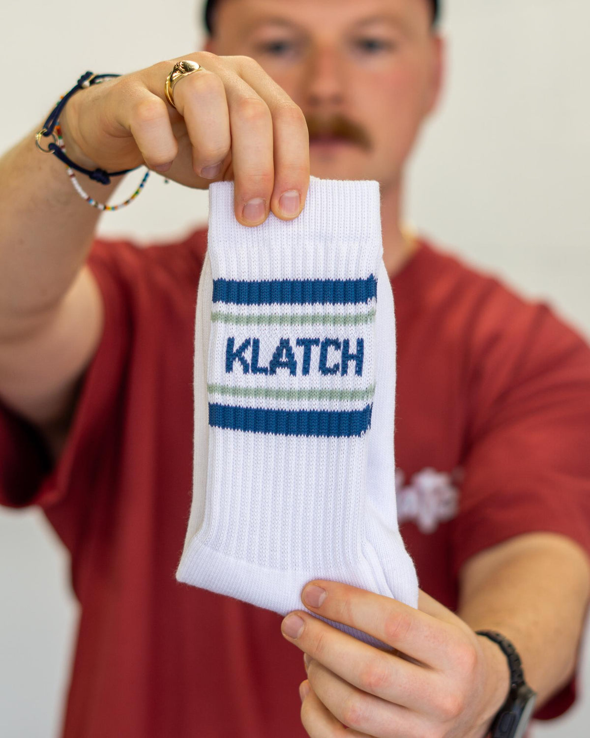 Crew Socks - White, Blue, Green stripe