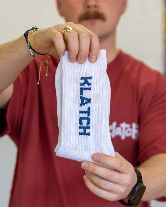 Crew Socks - White & Navy Text