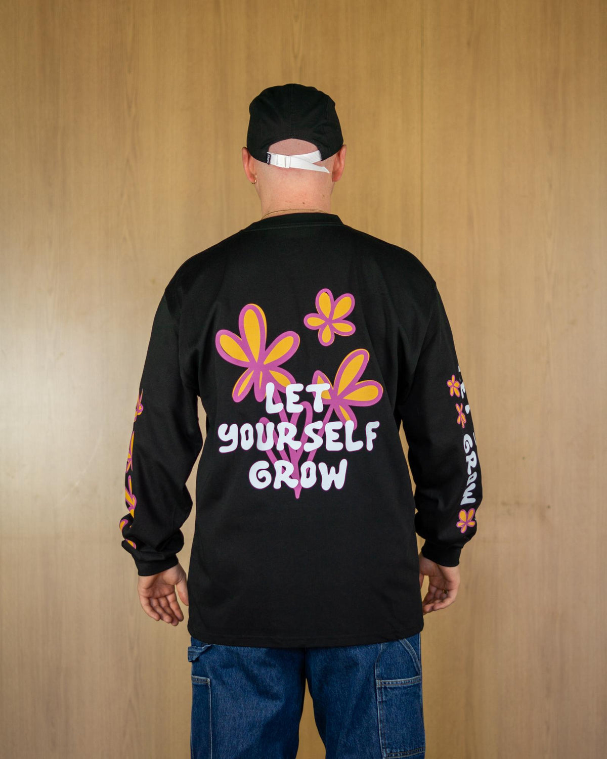 Let Yourself Grow Long Sleeve Relaxed Fit T-Shirt - Black