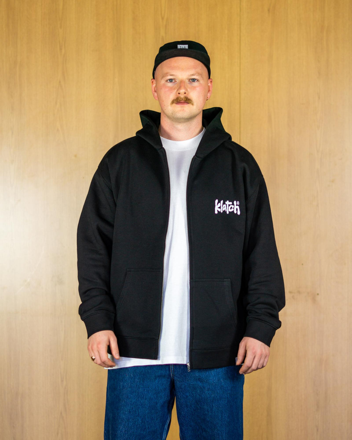 Klatch Text Zipped Black Hoodie