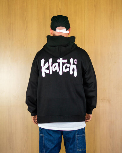 Klatch Text Zipped Black Hoodie