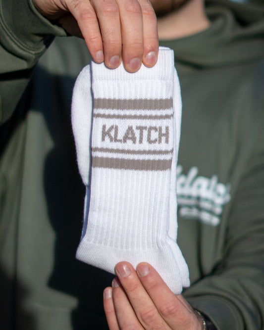 Crew Socks - White & Mushroom