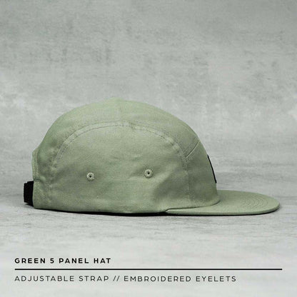 green five panel hat embroidered eyelets