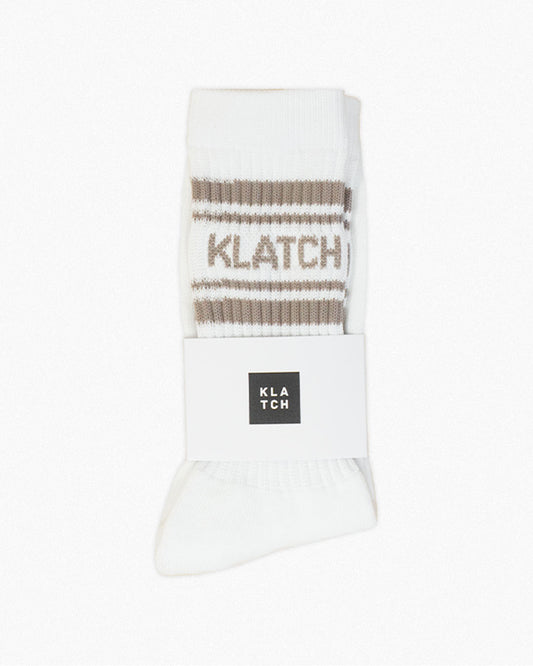 Crew Socks - White & Mushroom