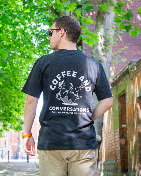 Coffee & Conversations T-Shirt – Faded Black