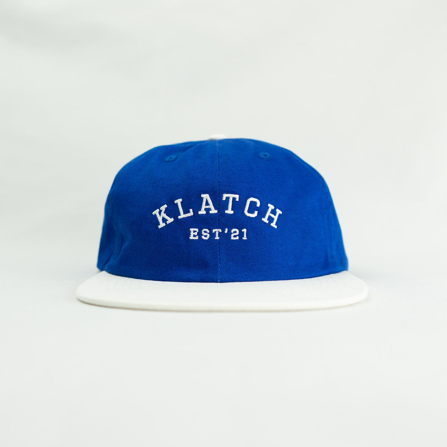 klatch co campbell snapback cap in navy and white front view