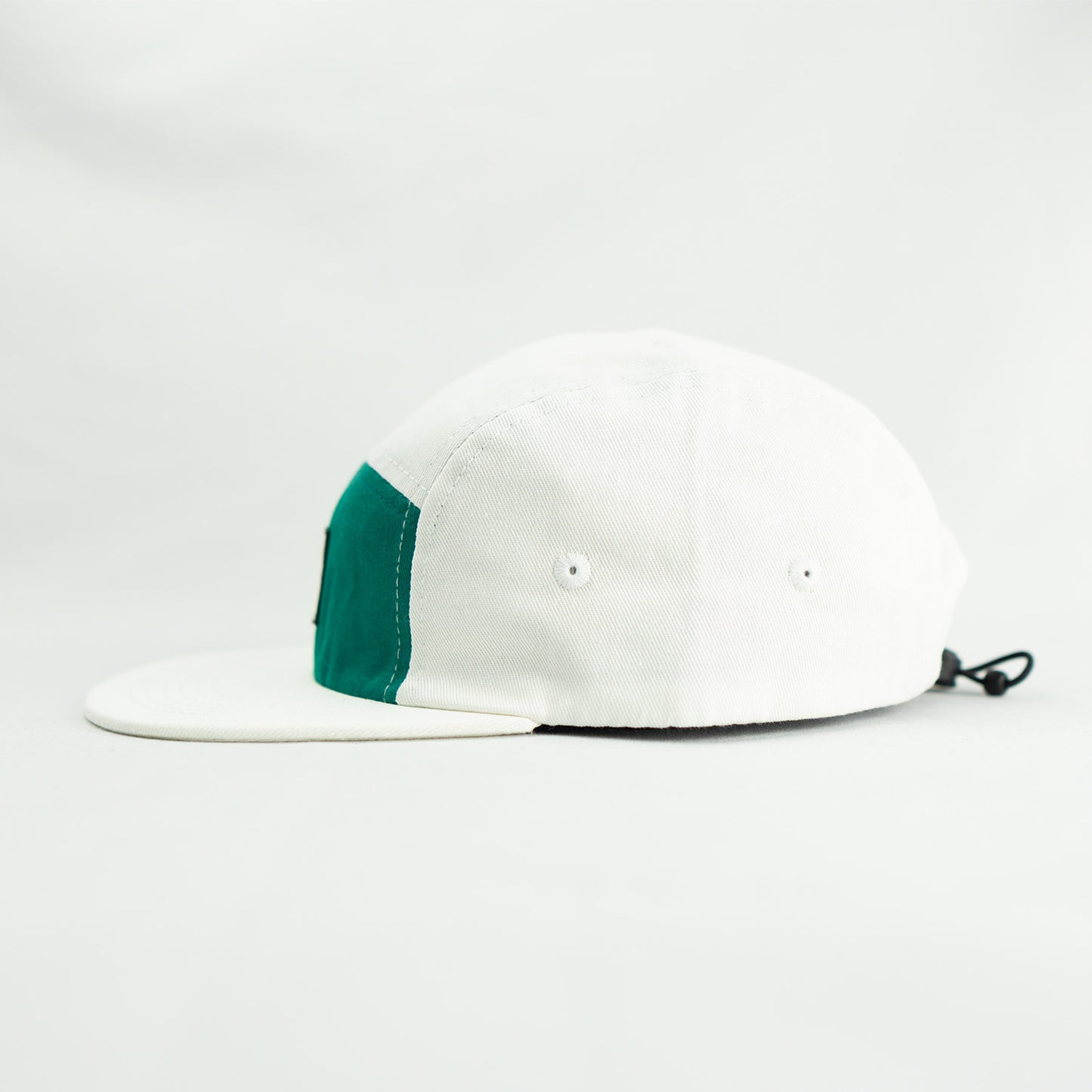 klatch co linden 5 panel cap in white and green left view